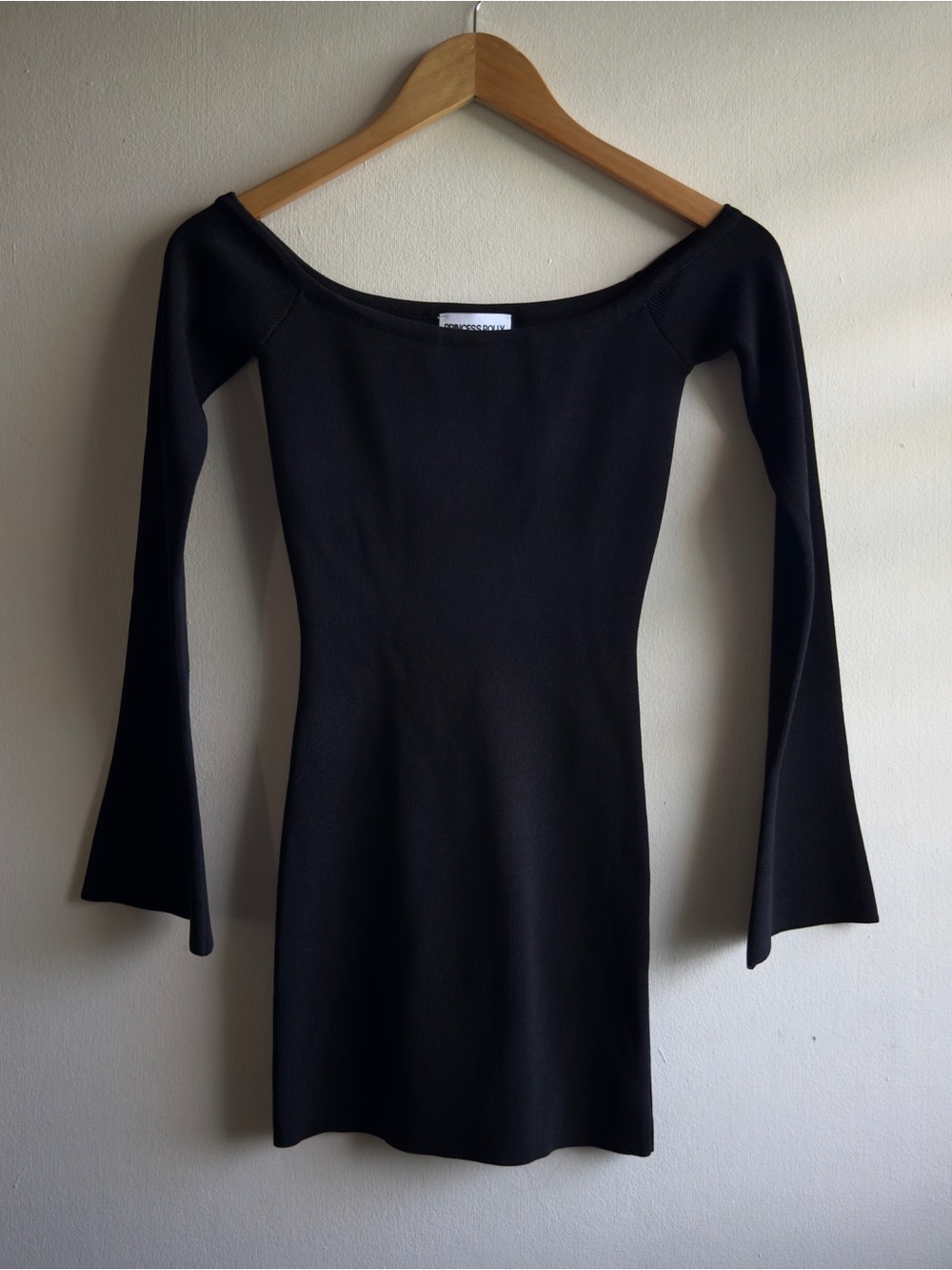 Princess Polly Ribbed Off Shoulder Mini Dress Black Size US 2